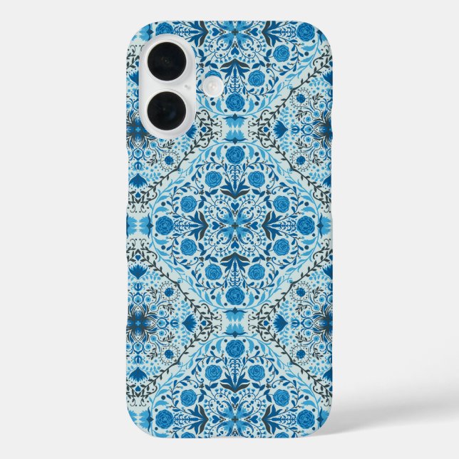Coques Case-Mate iPhone Carreaux à fleurs bleus (Verso)