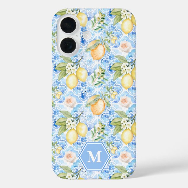 Coques Case-Mate iPhone Carreaux Bleus Méditerranéens Limoncello Monogramm (Verso)