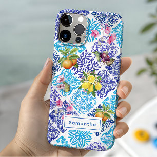 Coque Pour iPhone 15 Carreaux d'azulejos méditerranéens fleuris d'agrum
