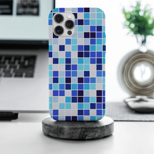 Coque iPhone 15 Pro Max Carreaux de Piscine, Carreaux de Mosaïque Bleus, M