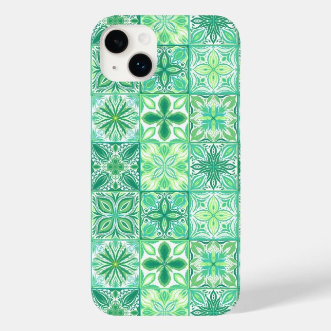 Coques Case-Mate iPhone Carreaux décorés en vert et blanc (Verso)
