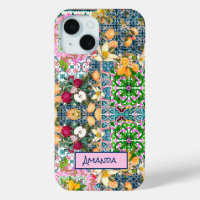 Carreaux floraux d'agrumes siciliens bleu chic