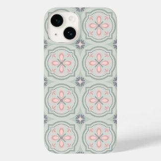 Coque Pour iPhone 14 Carreaux Floraux Pastel Vert