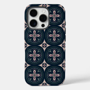 Coques iPhone 16 Pro carreaux géométriques floraux de couleur terreuse
