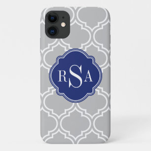 Case-Mate iPhone Case Carreaux gris Motif Monogramme bleu