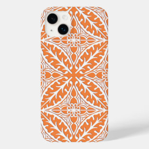 Coque Pour iPhone 14 Plus Carreaux marocains - orange corail et blanc