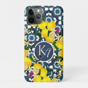 Case-Mate iPhone Case Carreaux Méditerranéens Citron Bleu Nuit Blanc