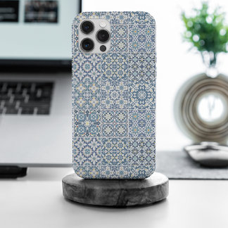 Coque iPhone 15 Pro Max Carreaux Méditerranéens, Marocains, Majolique, Azu