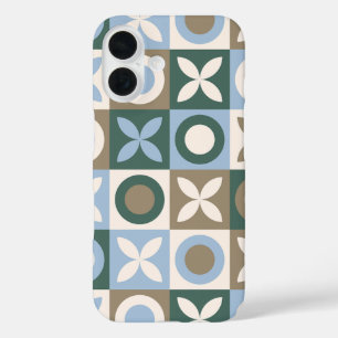 Coque Pour iPhone 16 Carreaux Mosaïques Géométriques Bleus et Marrons