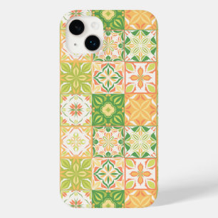 Coque Pour iPhone 14 Plus Carreaux ornés en vert et jaune
