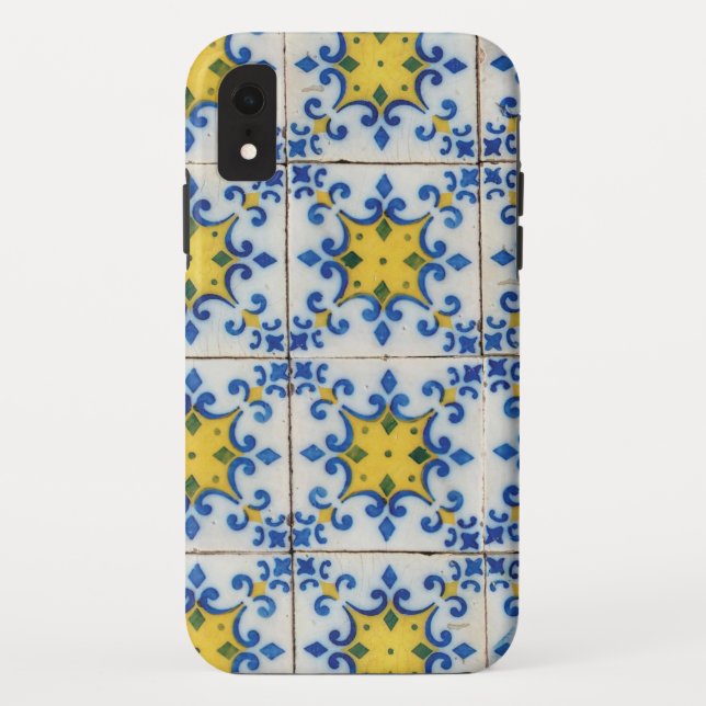 Coques Case-Mate iPhone Carreaux portugais - Azulejo Motif bleu et jaune (Dos)