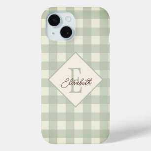 Coque Pour iPhone 15 Carreaux verts, monogramme