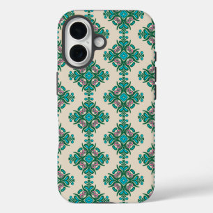Coque Pour iPhone 16 Carrelage Art Nouveau vintage Motif Vert Bleu
