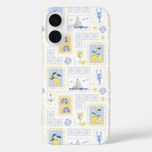 Coque Pour iPhone 16 Carrelage bleu jaune méditerranéen Lemon Coastal