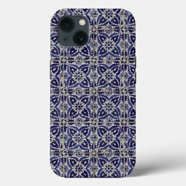 Coques Case-Mate iPhone Carrelage italien rustique Azulejo bleu blanc géom (Verso)