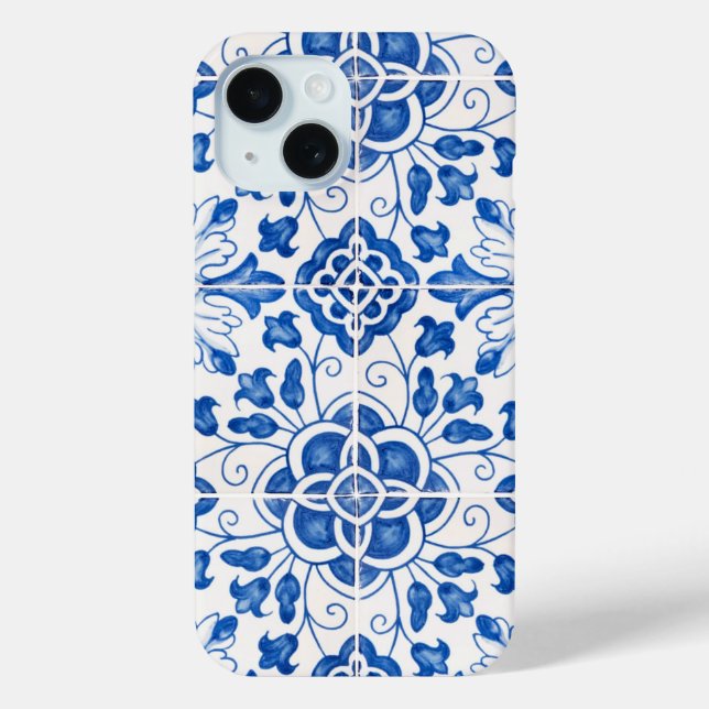 Coques Case-Mate iPhone Carrelage portugais Bleu méditerranéen Floral (Verso)