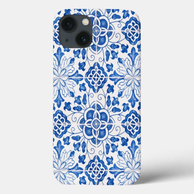 Coques Case-Mate iPhone Carrelage portugais Bleu méditerranéen Floral (Verso)
