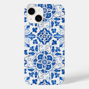 Coque Pour iPhone 14 Carrelage portugais Bleu méditerranéen Floral