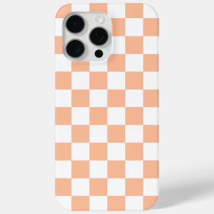 Coque iPhone 15 Pro Max Carrés à carreaux pêche orange blanc géométrique