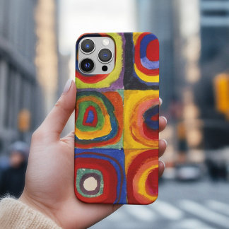 Coque iPhone 15 Pro Max Carrés avec cercles concentriques, Kandinsky