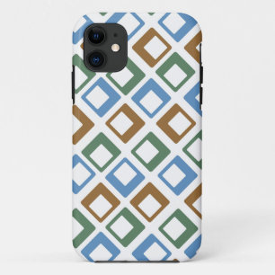 Coque iPhone 11 Carrés géométriques modernes Bleu vert orange