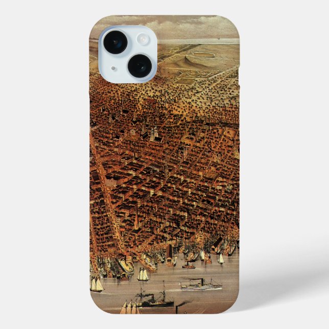 Coques Case-Mate iPhone Carte aérienne antique de San Francisco, Californi (Verso)