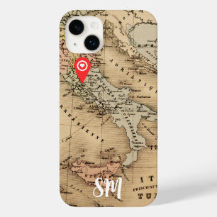 Coque Pour iPhone 14 Plus Carte ancienne vintage de vacances en Italie Monog
