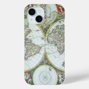 Coque Pour iPhone 15 Carte antique du monde du 17e siècle, Frederick De