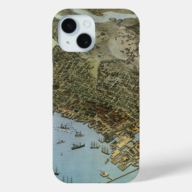 Coques Case-Mate iPhone Carte antique Vue aérienne Ville de Seattle Washin (Verso)