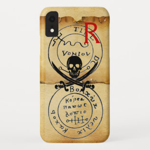 COQUE POUR iPhone XR CARTE AU TRÉSOR DE PIRATES ANTIQUES , CRÂNE ET ÉPÉ
