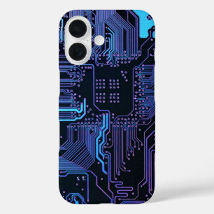 Coque Pour iPhone 16 Carte cool de circuit d'ordinateur bleu