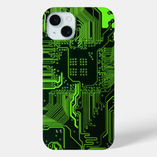 Coque iPhone 15 Mini Carte cool de circuit informatique verte