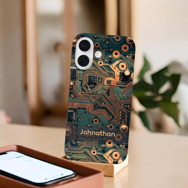 Coques Case-Mate iPhone Carte de circuit Dark Turquoise Gold personnalisée (Créateur téléchargé)