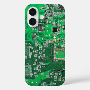 Coque Pour iPhone 16 Carte de circuit Geek d'ordinateur vert