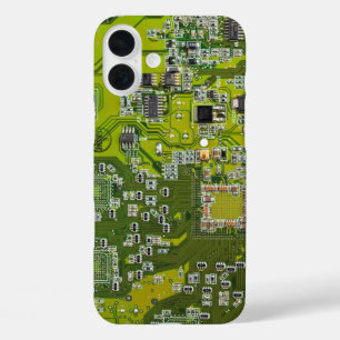 Coques iPhone 16 Plus Carte de circuit Geek d'ordinateur vert clair