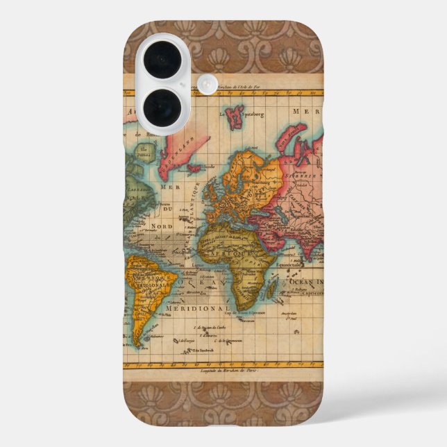 Coques Case-Mate iPhone Carte du monde 1700s Antique Continents (Verso)