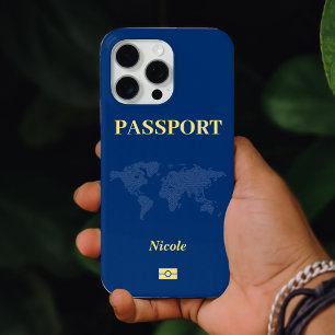 Coque iPhone 15 Pro Max Carte du monde bleu Passeport