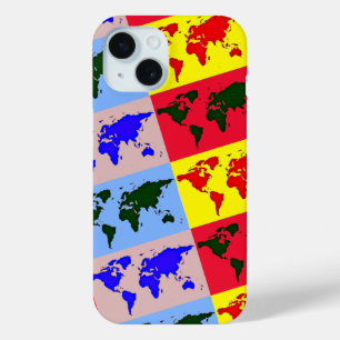 Coque Pour iPhone 15 carte du monde de style pop