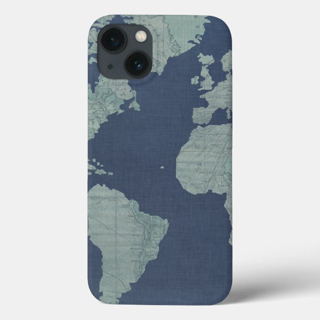 Coques Case-Mate iPhone Carte du monde du lin bleu (Verso)