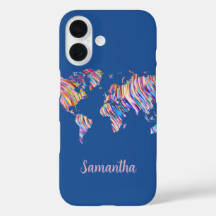 Coque Pour iPhone 16 Carte du monde multicolore