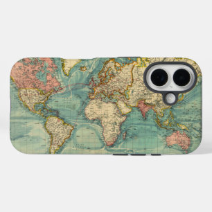 Coque Pour iPhone 16 Carte du monde vintage