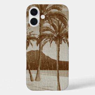 Coques iPhone 16 Plus Carte postale Sepia Vintage de la plage de Waikiki