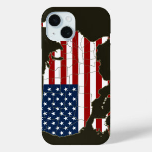 Coque Pour iPhone 15 Carte USA avec drapeau américain