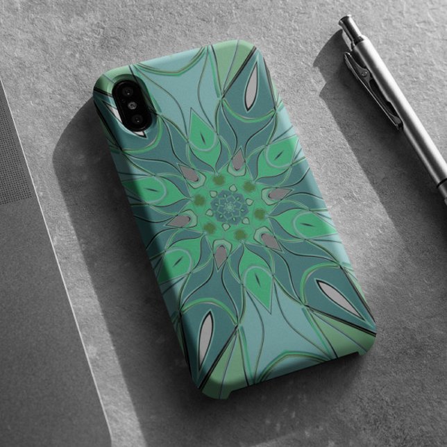 Coques Case-Mate iPhone Carton Mandala Flower bleu et vert (Créateur téléchargé)