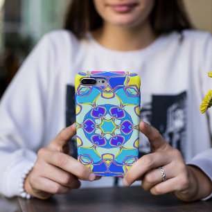 Case-Mate iPhone Case Carton Mandala Flower bleu jaune et rose