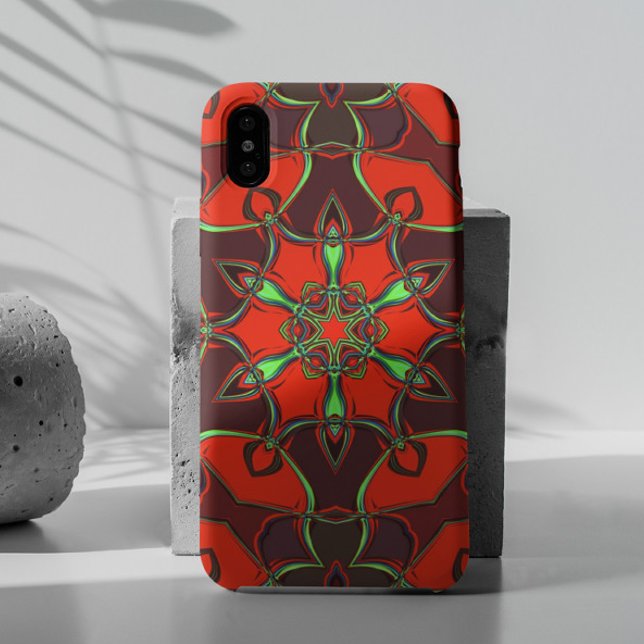 Coques Case-Mate iPhone Carton Mandala Flower rouge et Turquoise (Créateur téléchargé)