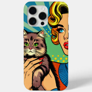 Coque iPhone 15 Pro Max Cartoon Bande Dessinée Pop Art Femmes et Chat Pers