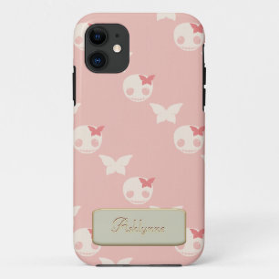 Coque Case-Mate Pour iPhone Cartoon Crânes blancs sur le rose Embossé de texte