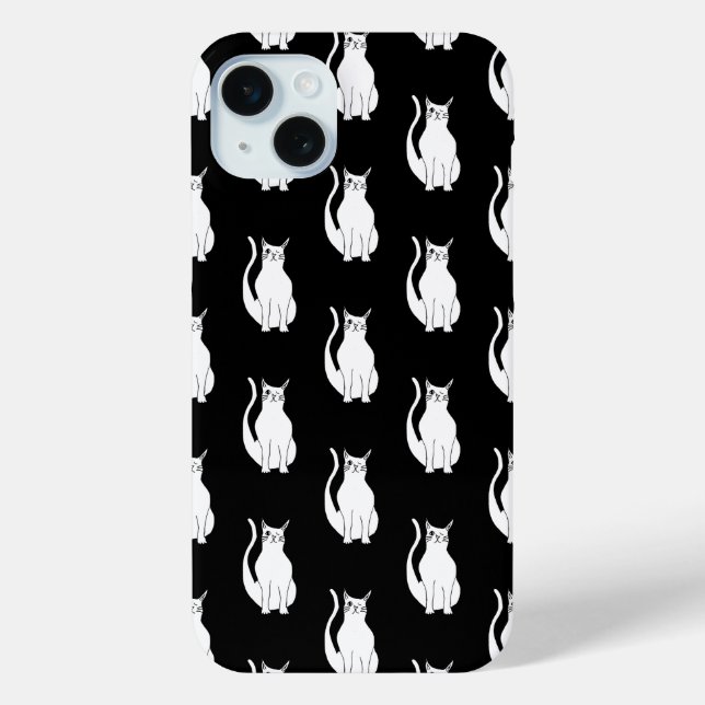 Coques Case-Mate iPhone Cartoon de chats mignon Motif main dessinée noir (Verso)