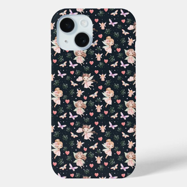 Coques Case-Mate iPhone Cartoon Fairy With Flowers Seamless Pattern (Verso)